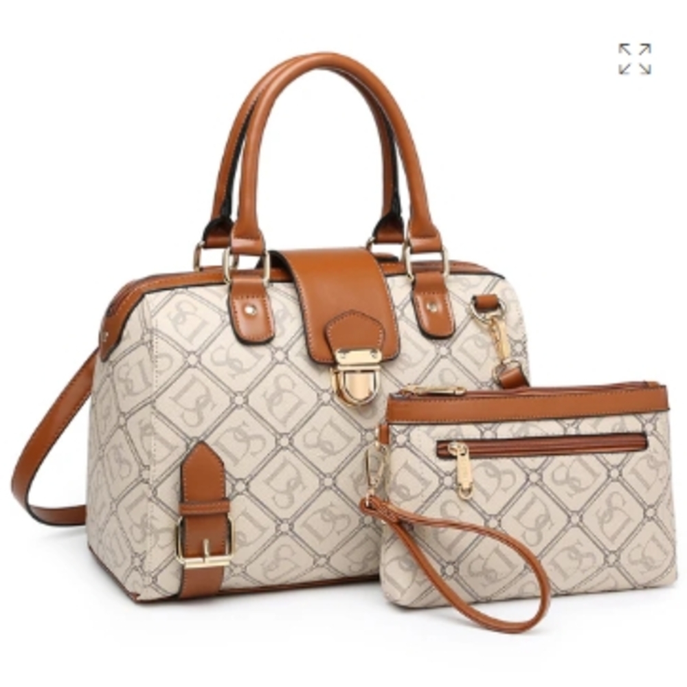 Elegant Tan and Cream Designer Handbag Set